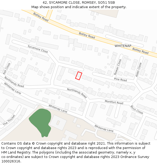 42, SYCAMORE CLOSE, ROMSEY, SO51 5SB: Location map and indicative extent of plot