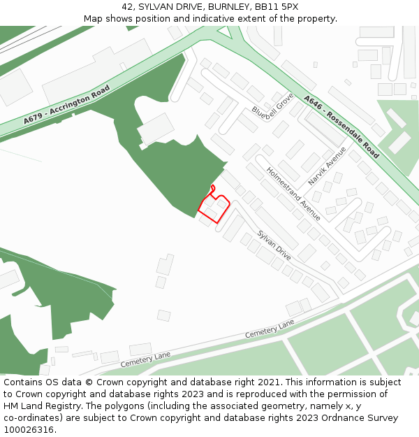 42, SYLVAN DRIVE, BURNLEY, BB11 5PX: Location map and indicative extent of plot