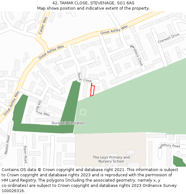 42, TAMAR CLOSE, STEVENAGE, SG1 6AS: Location map and indicative extent of plot