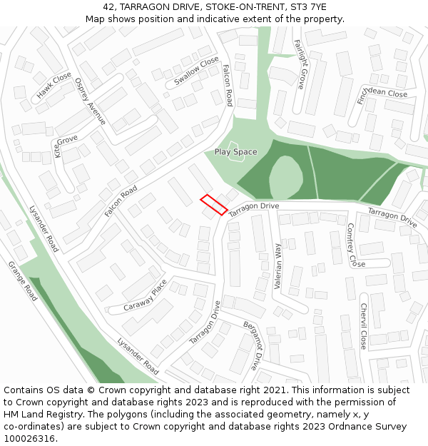 42, TARRAGON DRIVE, STOKE-ON-TRENT, ST3 7YE: Location map and indicative extent of plot