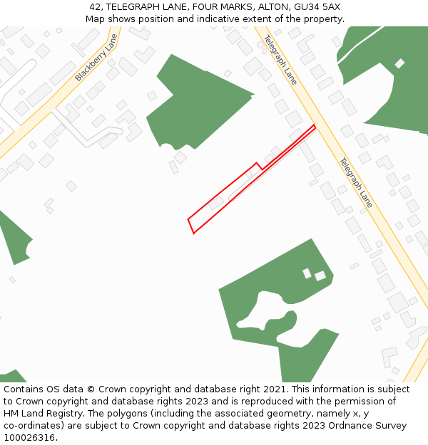 42, TELEGRAPH LANE, FOUR MARKS, ALTON, GU34 5AX: Location map and indicative extent of plot