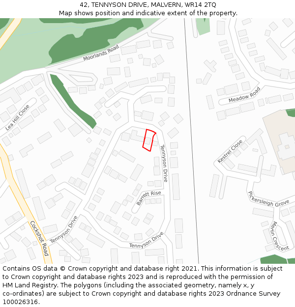 42, TENNYSON DRIVE, MALVERN, WR14 2TQ: Location map and indicative extent of plot
