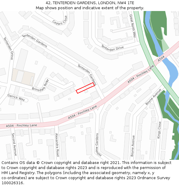 42, TENTERDEN GARDENS, LONDON, NW4 1TE: Location map and indicative extent of plot