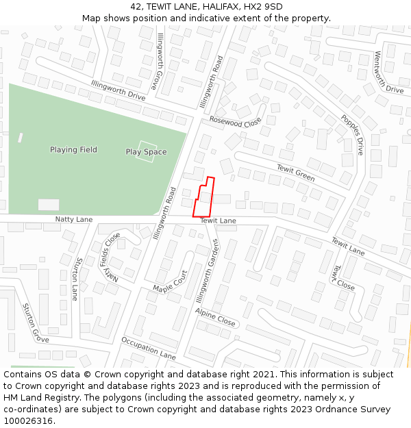 42, TEWIT LANE, HALIFAX, HX2 9SD: Location map and indicative extent of plot