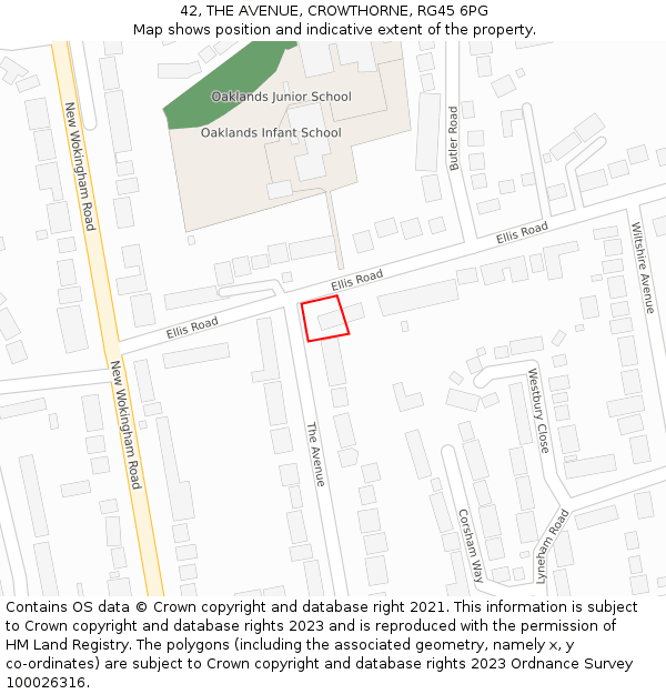 42, THE AVENUE, CROWTHORNE, RG45 6PG: Location map and indicative extent of plot