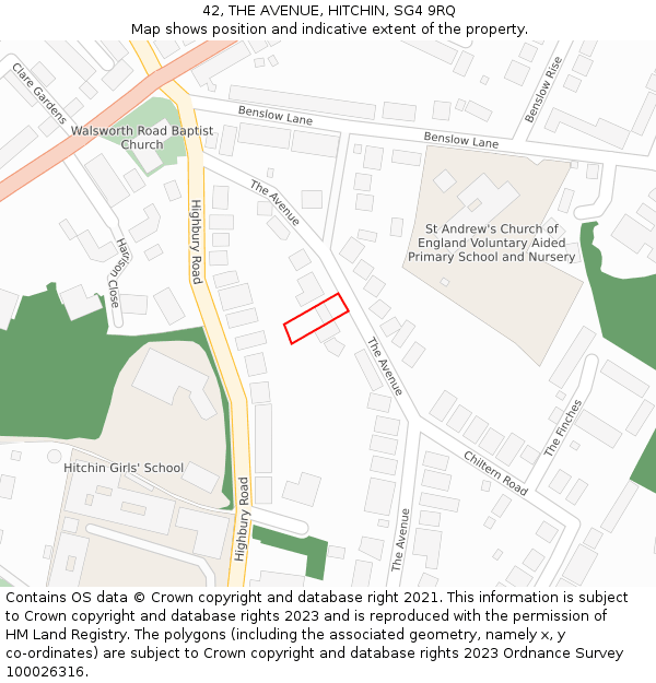 42, THE AVENUE, HITCHIN, SG4 9RQ: Location map and indicative extent of plot