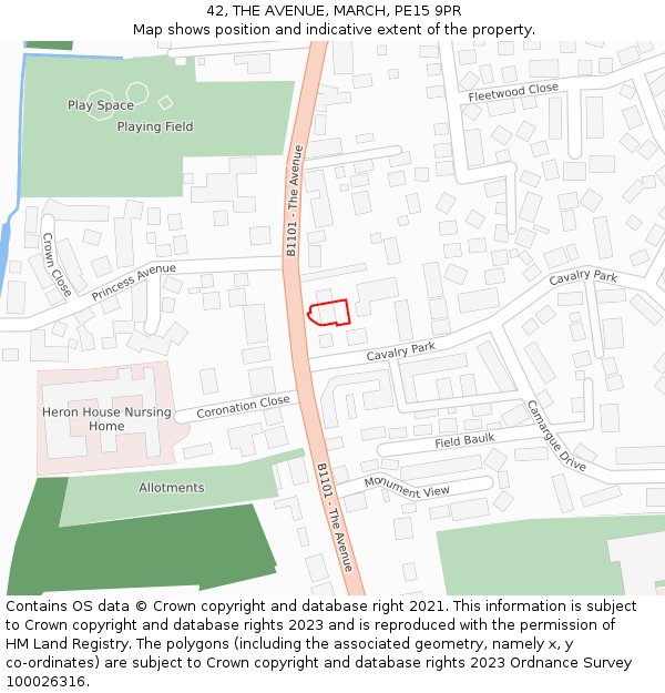 42, THE AVENUE, MARCH, PE15 9PR: Location map and indicative extent of plot