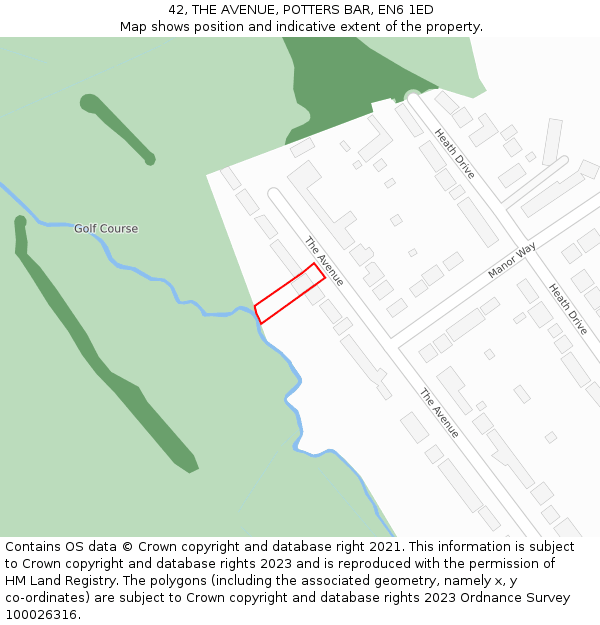 42, THE AVENUE, POTTERS BAR, EN6 1ED: Location map and indicative extent of plot