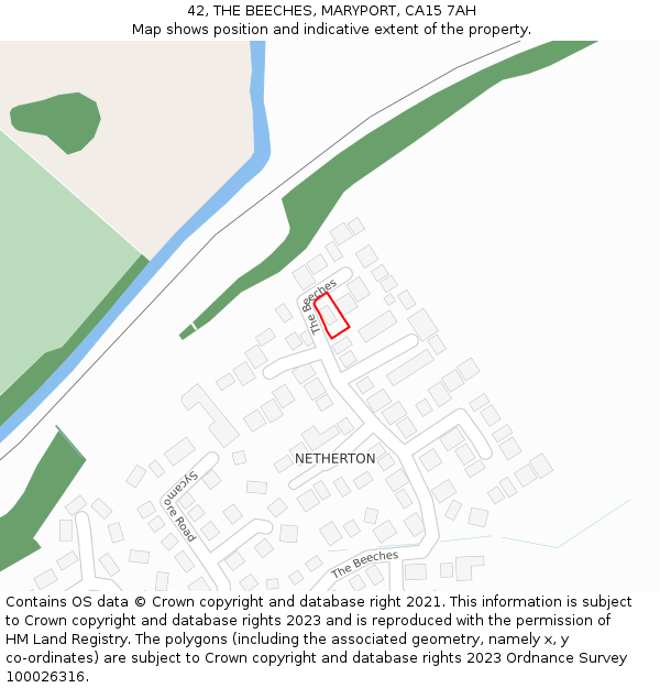 42, THE BEECHES, MARYPORT, CA15 7AH: Location map and indicative extent of plot