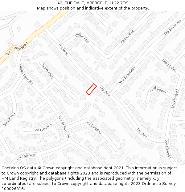 42, THE DALE, ABERGELE, LL22 7DS: Location map and indicative extent of plot