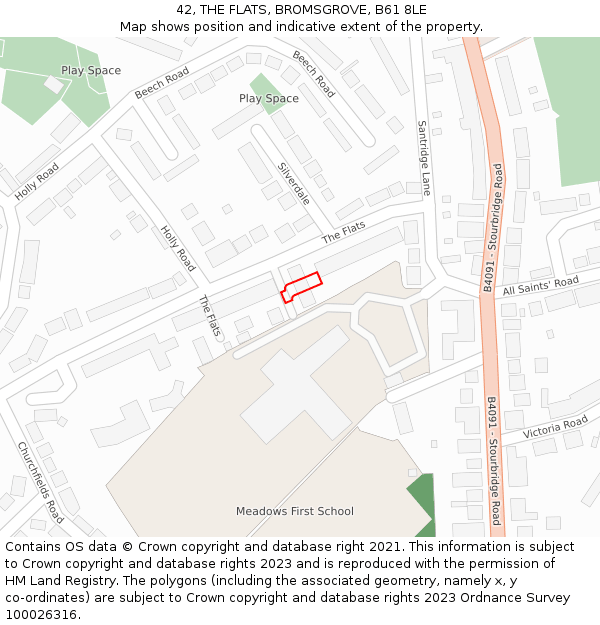 42, THE FLATS, BROMSGROVE, B61 8LE: Location map and indicative extent of plot