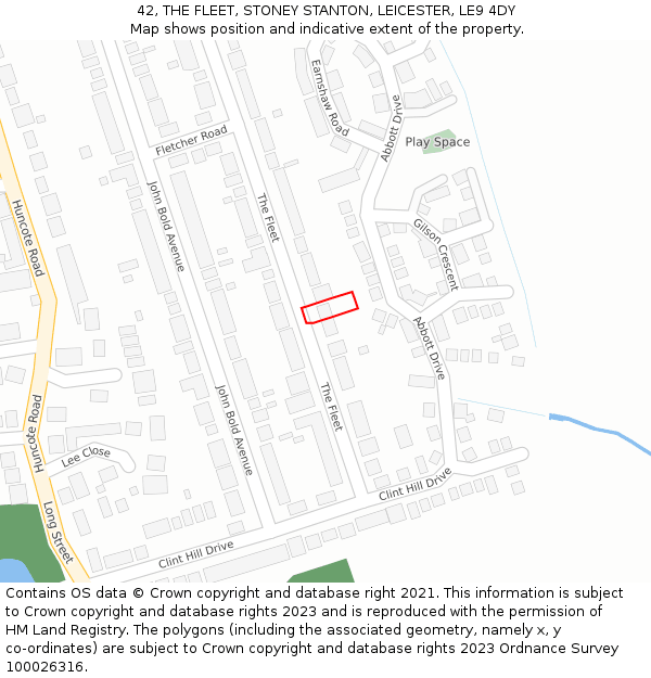 42, THE FLEET, STONEY STANTON, LEICESTER, LE9 4DY: Location map and indicative extent of plot