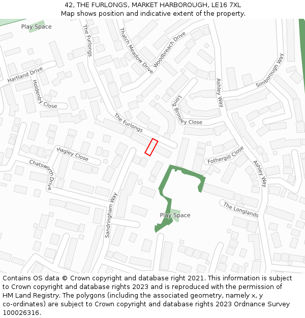 42, THE FURLONGS, MARKET HARBOROUGH, LE16 7XL: Location map and indicative extent of plot