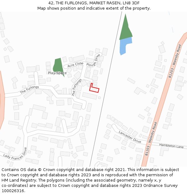 42, THE FURLONGS, MARKET RASEN, LN8 3DF: Location map and indicative extent of plot