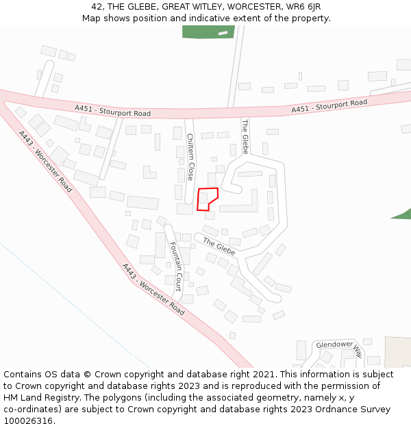 42, THE GLEBE, GREAT WITLEY, WORCESTER, WR6 6JR: Location map and indicative extent of plot