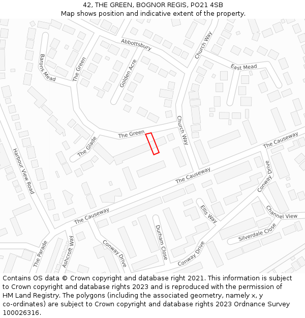 42, THE GREEN, BOGNOR REGIS, PO21 4SB: Location map and indicative extent of plot