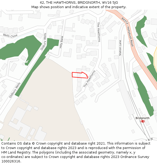 42, THE HAWTHORNS, BRIDGNORTH, WV16 5JG: Location map and indicative extent of plot