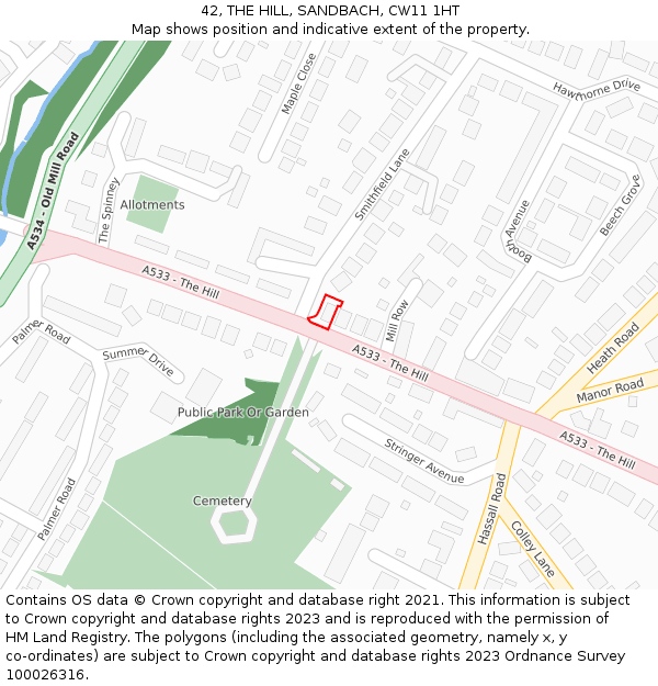 42, THE HILL, SANDBACH, CW11 1HT: Location map and indicative extent of plot