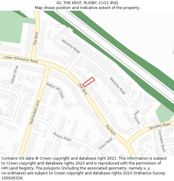 42, THE KENT, RUGBY, CV21 4NQ: Location map and indicative extent of plot