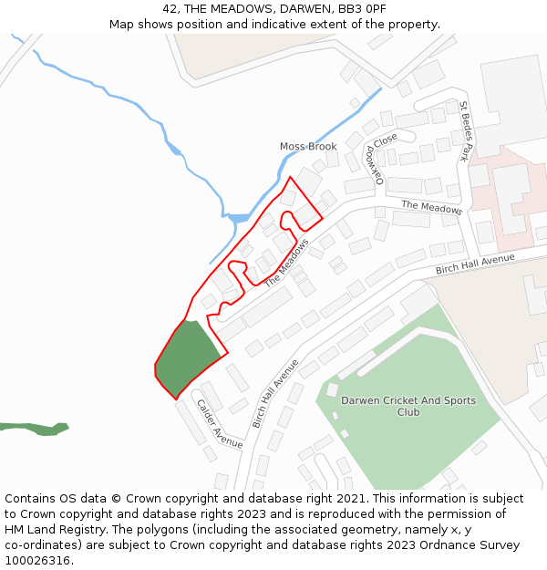 42, THE MEADOWS, DARWEN, BB3 0PF: Location map and indicative extent of plot