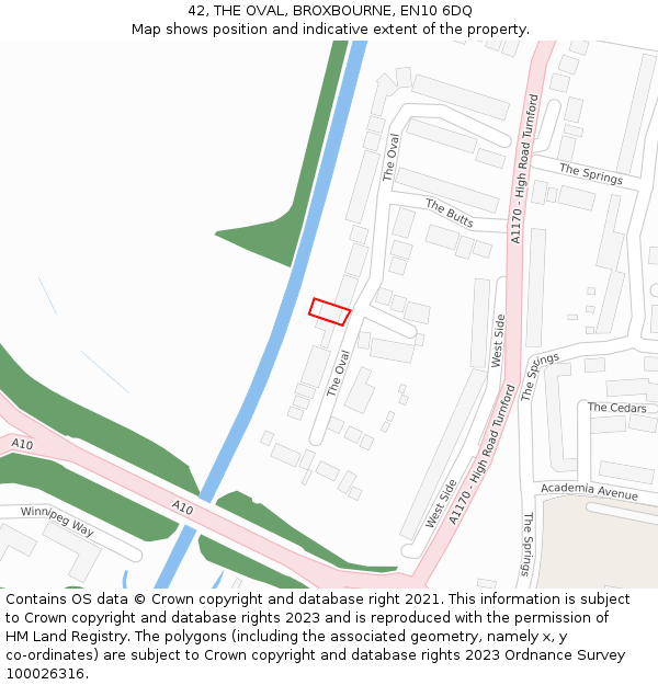 42, THE OVAL, BROXBOURNE, EN10 6DQ: Location map and indicative extent of plot