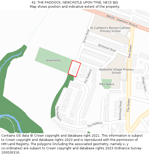 42, THE PADDOCK, NEWCASTLE UPON TYNE, NE15 8JG: Location map and indicative extent of plot