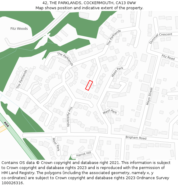 42, THE PARKLANDS, COCKERMOUTH, CA13 0WW: Location map and indicative extent of plot