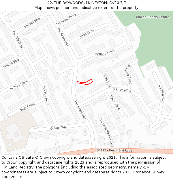 42, THE RAYWOODS, NUNEATON, CV10 7JZ: Location map and indicative extent of plot