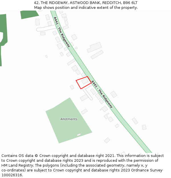 42, THE RIDGEWAY, ASTWOOD BANK, REDDITCH, B96 6LT: Location map and indicative extent of plot