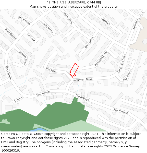 42, THE RISE, ABERDARE, CF44 8BJ: Location map and indicative extent of plot