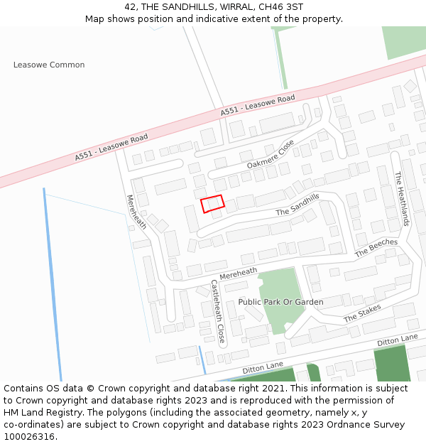 42, THE SANDHILLS, WIRRAL, CH46 3ST: Location map and indicative extent of plot