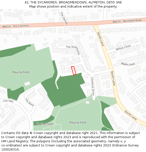 42, THE SYCAMORES, BROADMEADOWS, ALFRETON, DE55 3AE: Location map and indicative extent of plot