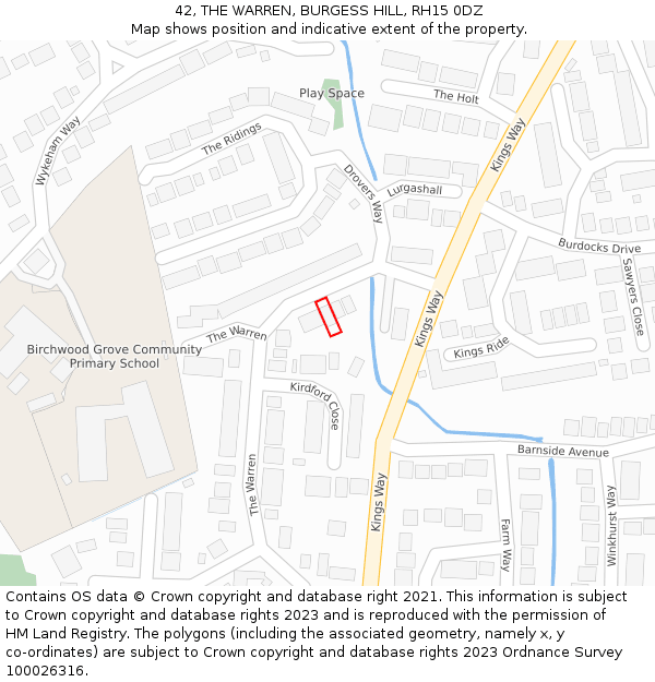 42, THE WARREN, BURGESS HILL, RH15 0DZ: Location map and indicative extent of plot