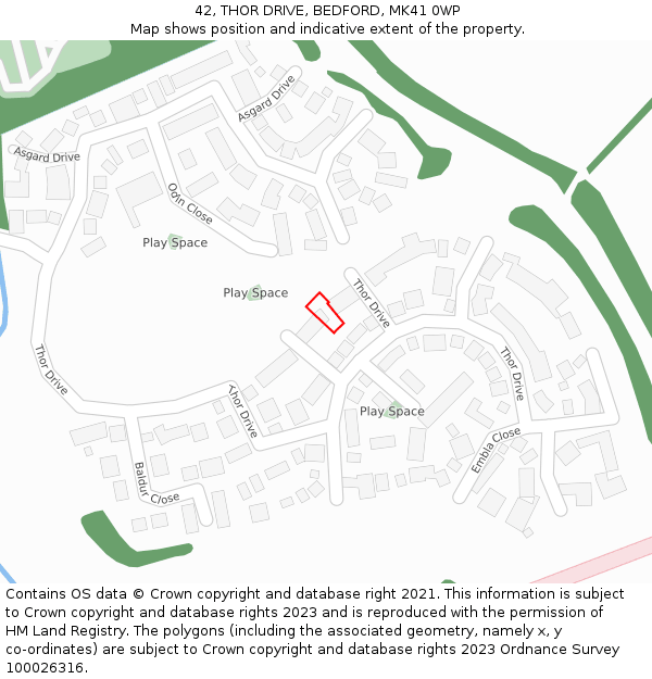 42, THOR DRIVE, BEDFORD, MK41 0WP: Location map and indicative extent of plot