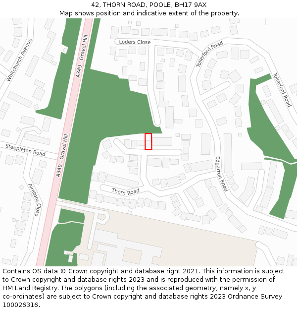 42, THORN ROAD, POOLE, BH17 9AX: Location map and indicative extent of plot