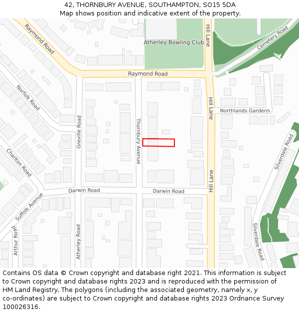 42, THORNBURY AVENUE, SOUTHAMPTON, SO15 5DA: Location map and indicative extent of plot