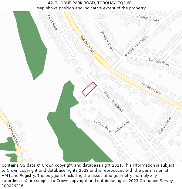 42, THORNE PARK ROAD, TORQUAY, TQ2 6RU: Location map and indicative extent of plot