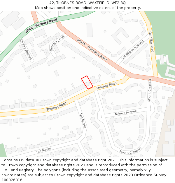 42, THORNES ROAD, WAKEFIELD, WF2 8QJ: Location map and indicative extent of plot