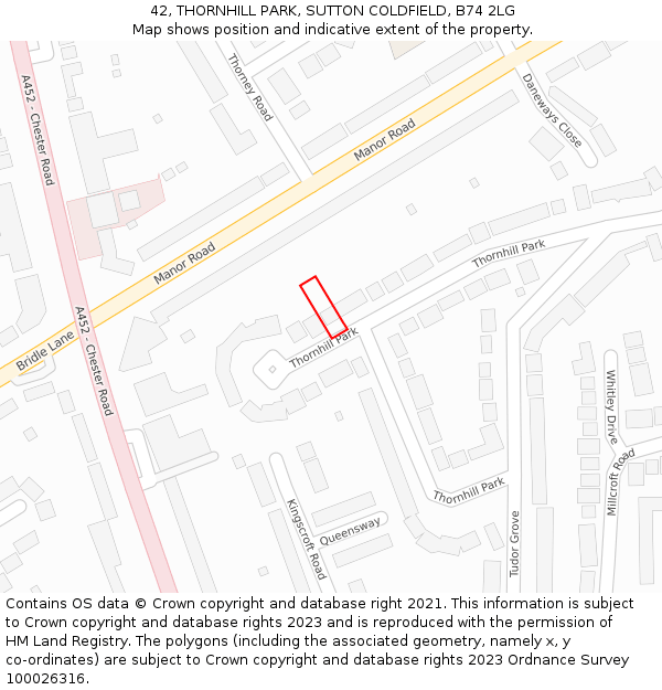 42, THORNHILL PARK, SUTTON COLDFIELD, B74 2LG: Location map and indicative extent of plot