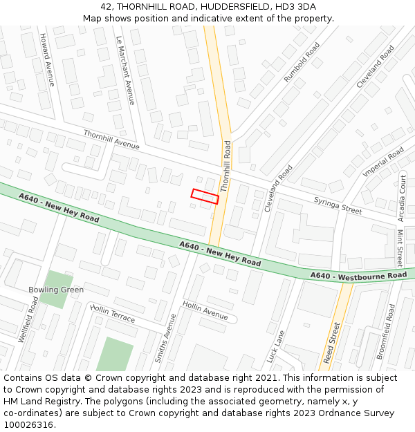 42, THORNHILL ROAD, HUDDERSFIELD, HD3 3DA: Location map and indicative extent of plot