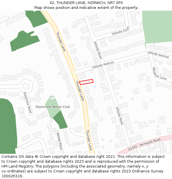 42, THUNDER LANE, NORWICH, NR7 0PX: Location map and indicative extent of plot