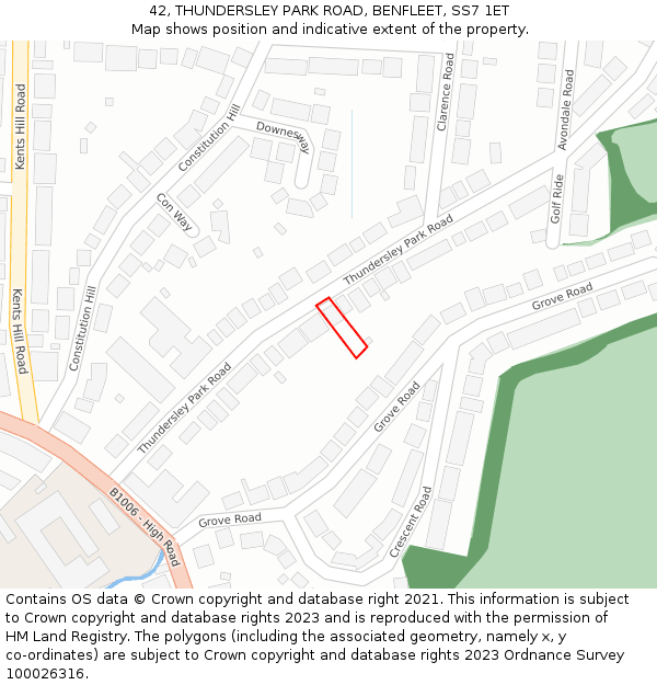 42, THUNDERSLEY PARK ROAD, BENFLEET, SS7 1ET: Location map and indicative extent of plot