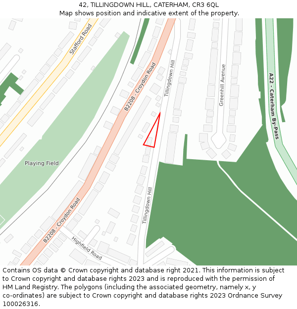 42, TILLINGDOWN HILL, CATERHAM, CR3 6QL: Location map and indicative extent of plot