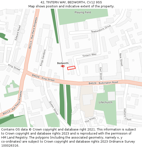 42, TINTERN WAY, BEDWORTH, CV12 9SS: Location map and indicative extent of plot