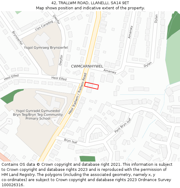 42, TRALLWM ROAD, LLANELLI, SA14 9ET: Location map and indicative extent of plot