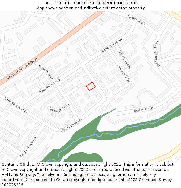 42, TREBERTH CRESCENT, NEWPORT, NP19 9TF: Location map and indicative extent of plot