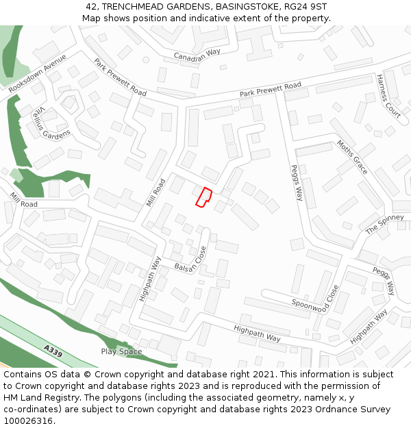 42, TRENCHMEAD GARDENS, BASINGSTOKE, RG24 9ST: Location map and indicative extent of plot