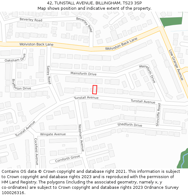 42, TUNSTALL AVENUE, BILLINGHAM, TS23 3SP: Location map and indicative extent of plot