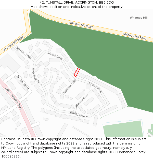 42, TUNSTALL DRIVE, ACCRINGTON, BB5 5DG: Location map and indicative extent of plot