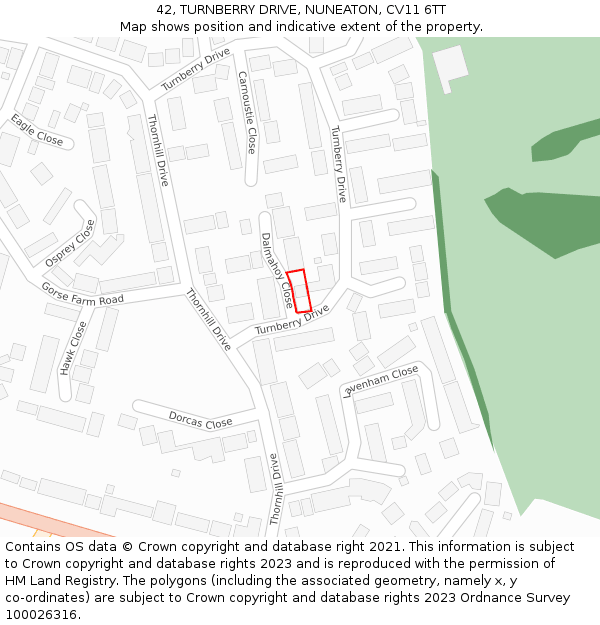 42, TURNBERRY DRIVE, NUNEATON, CV11 6TT: Location map and indicative extent of plot